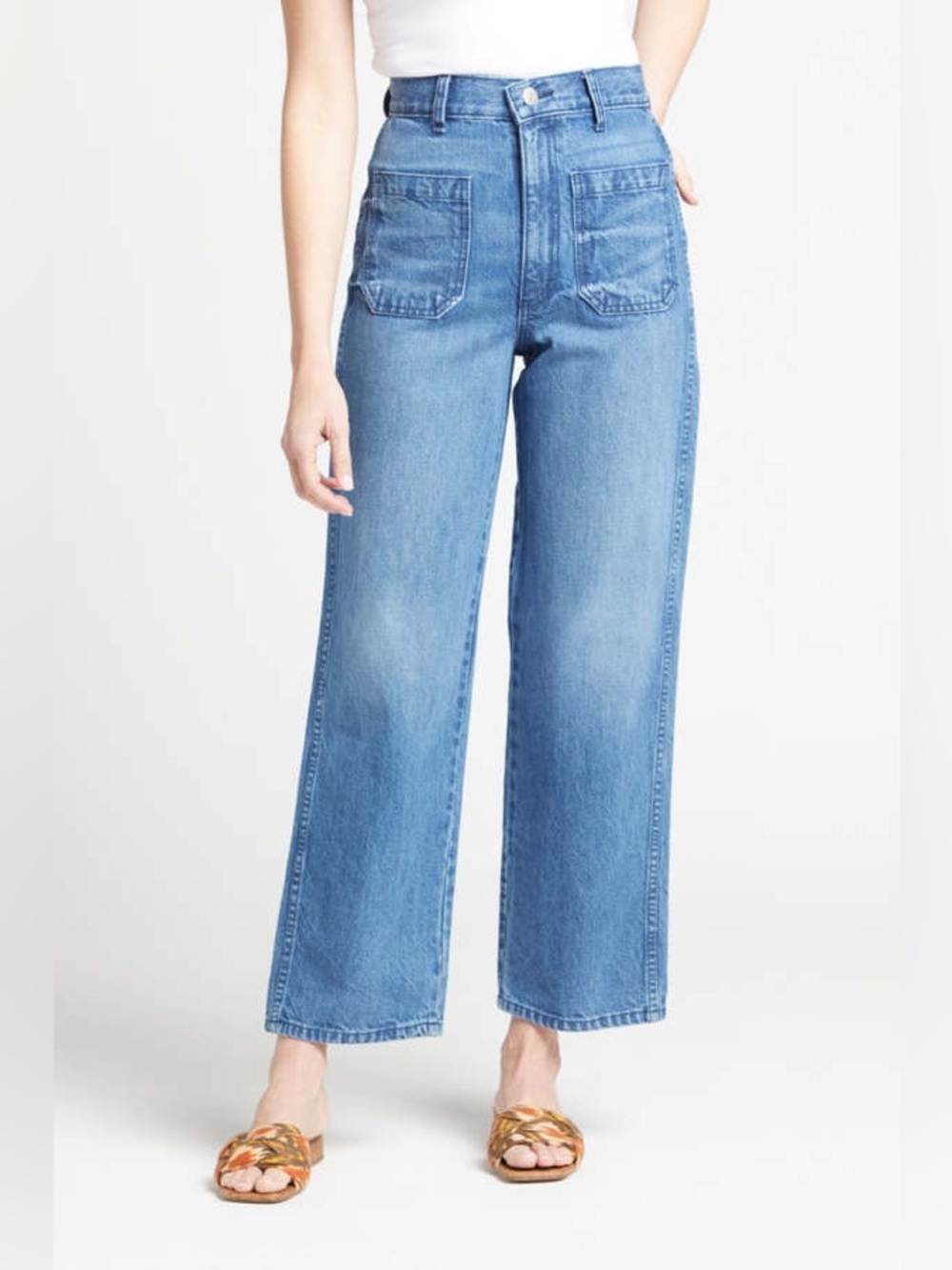 AMO Patch Pocket Delight Straight Wide Leg Pants Sailor Blue Jeans Size 27